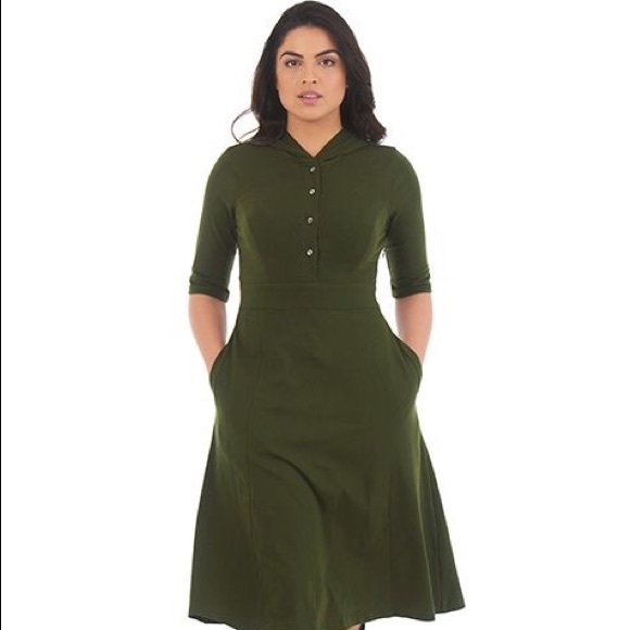 eShakti Olive Knit Hoodie Dress